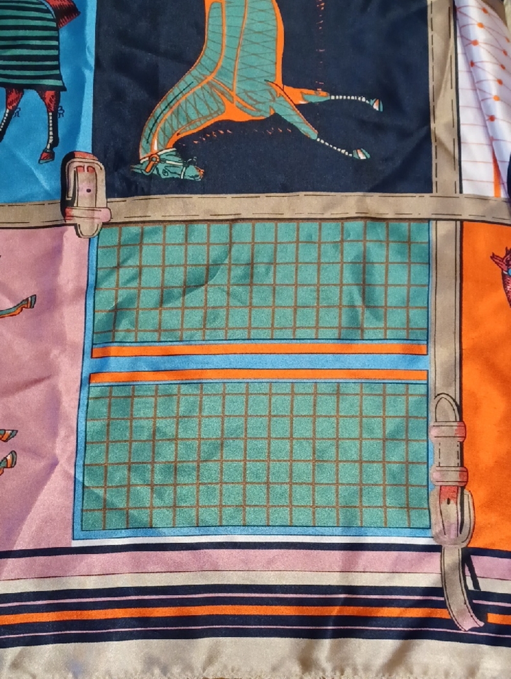 Equestrian Patchwork 90x90cm Polyester Scarf in Bright Multi Colors - Picture 7 of 16